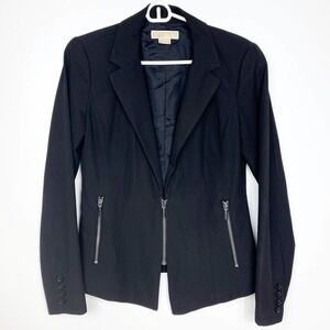 Michael Michael Kors Black Asymmetric Hem Zipper Blazer Size 6